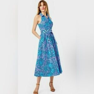 Lilly Pulitzer Chrisella Stretch Shirtdress Bermuda Blue You Grow Girl size 10